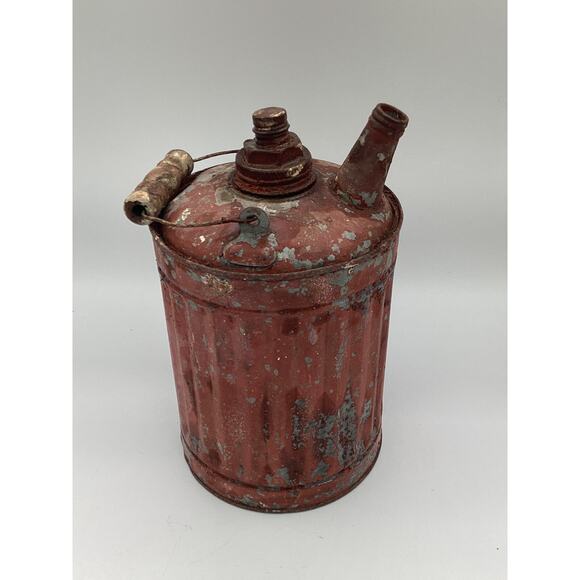 Vintage Metal Oil/Gas Can W/ Wooden Handle And Spout - Picture 2 of 5